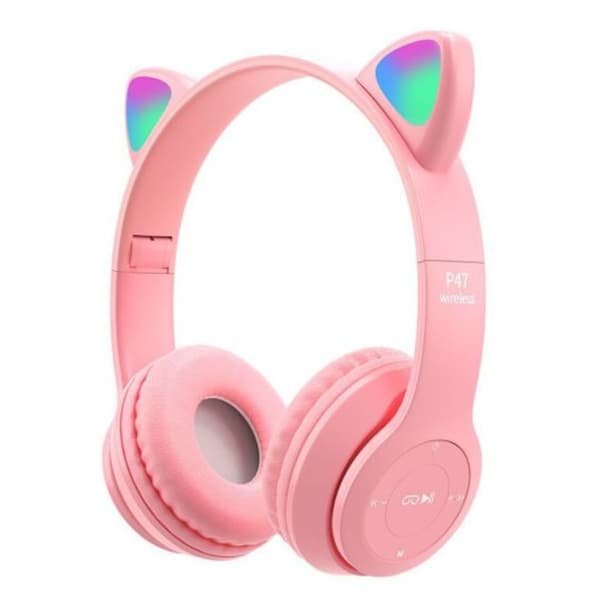 Bluetooth 5.0 Kattöron Hörlurar för Barn Fällbara Rosa