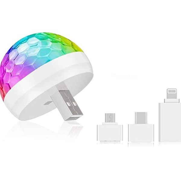 Mini discokugle lys USB, discokugle LED festlampe stemmestyring disco