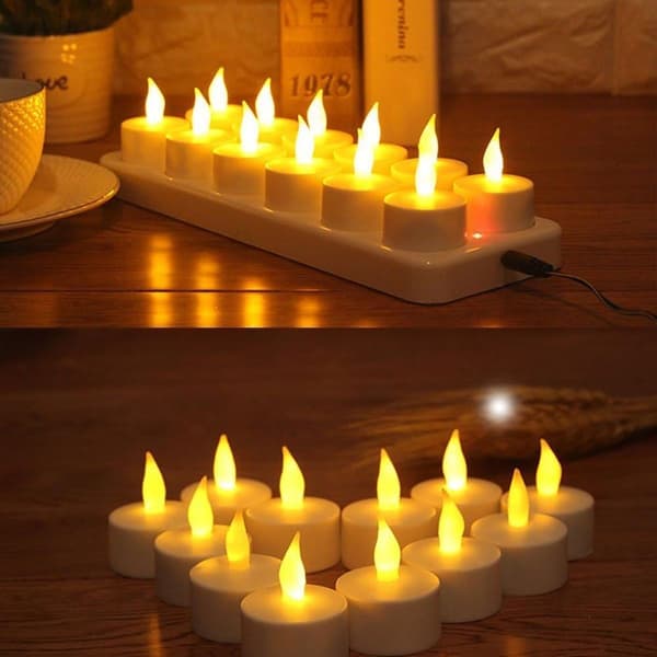 EXTSUD 12 LED Flammeløse stearinlys, Oppladbare stearinlys, Batteridrevne KLB