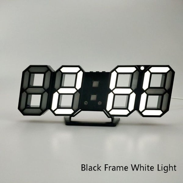 6609 3D Stereo LED Vækkeur Stue 3D Væg Ur Sort Ramme Hvidt Lys