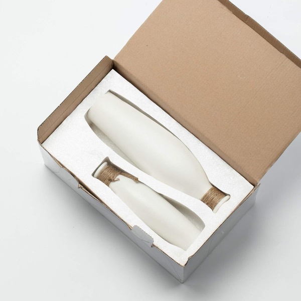 Keraaminen maljakko 2 kpl:n pakkauksessa - moderni sisustus, valkoinen