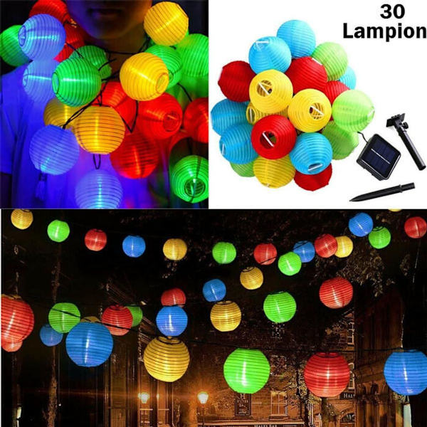 Farverige LED udendørs fe-lys solcelledrevne udendørs 6,35 meter 30 lanterner IP65 KLB