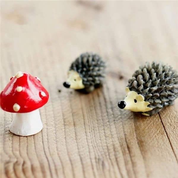 Danmu resin mini pinnsvin og sopp, miniatyr