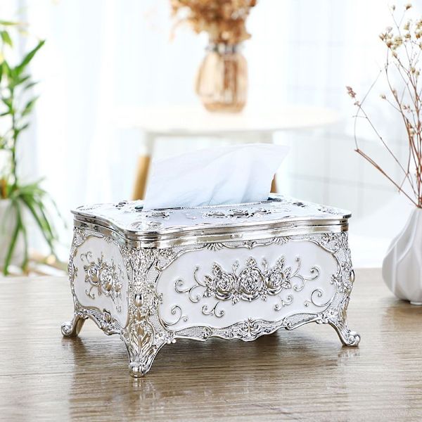 Plastik Tissue Box med Blomsterdesign (Sølv)