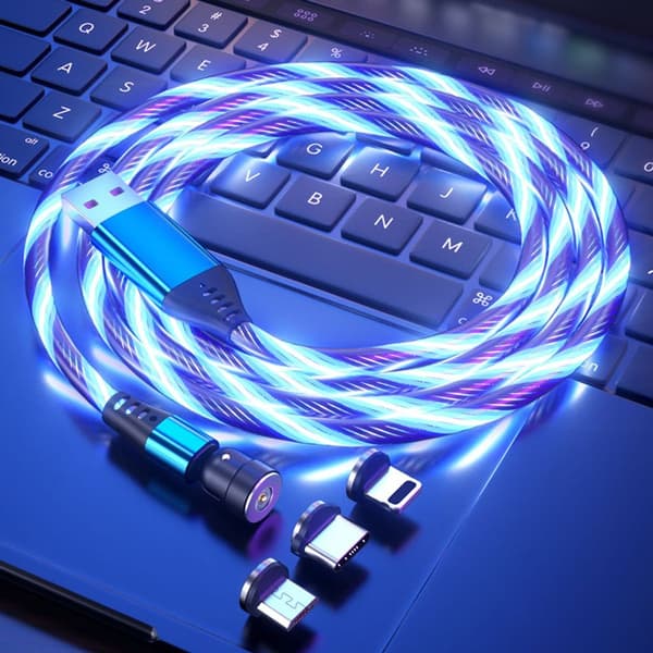 Magnetisk LED-ladekabel 1M/2M 360° og 180° rotasjon 3A Blå KLB
