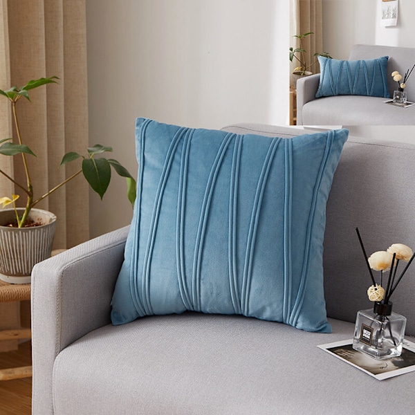 Sett med 2 putetrekk tredimensjonale geometriske striper fløyel dekorative putetrekk hjem stue sofa soverom (30x50cm, lyseblå) KLB
