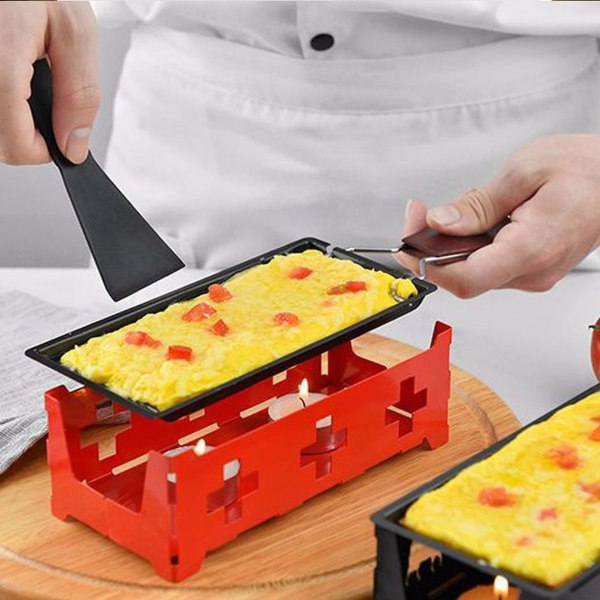 Bærbar sammenleggbar non-stick stearinlys Raclette Pan med rød