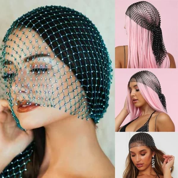 Rhinestone Mesh Hodebånd Glitter Krystall Hårbånd Stretchy Hvit