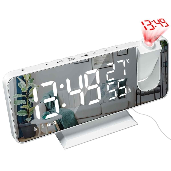 Soverom Projeksjonsvekkerklokke Digital Alarm Projektor Hvit - Hvite Tall
