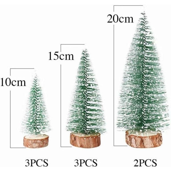 8 stk. 3 størrelser Mini Juletræ Kunstigt Miniature Juletræ Grøn Mini KLB