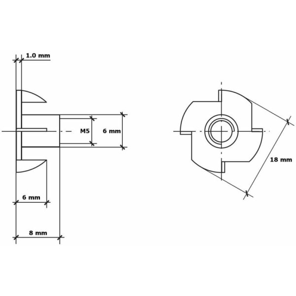 Muttermutter Mutter 4-Punkt Muttermutter Verbindung M5 x 8 mm 50 Stück KLB