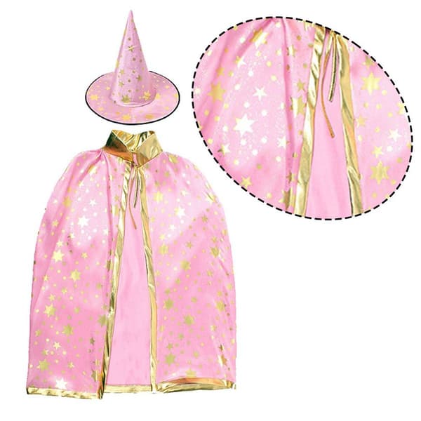 Troldmands kappe med hat, Halloween kostumer til børn, hekse kappe til pink
