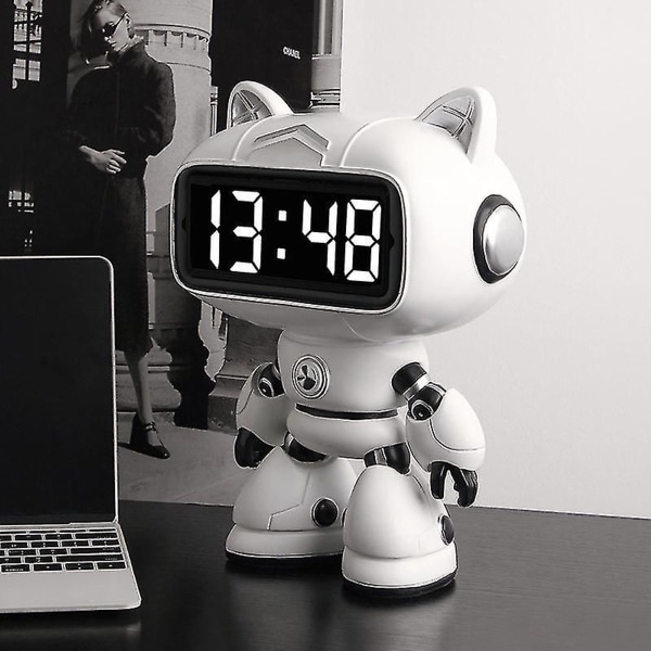 Children's robot alarm clock: resin material, bedside clock, decorative gifts