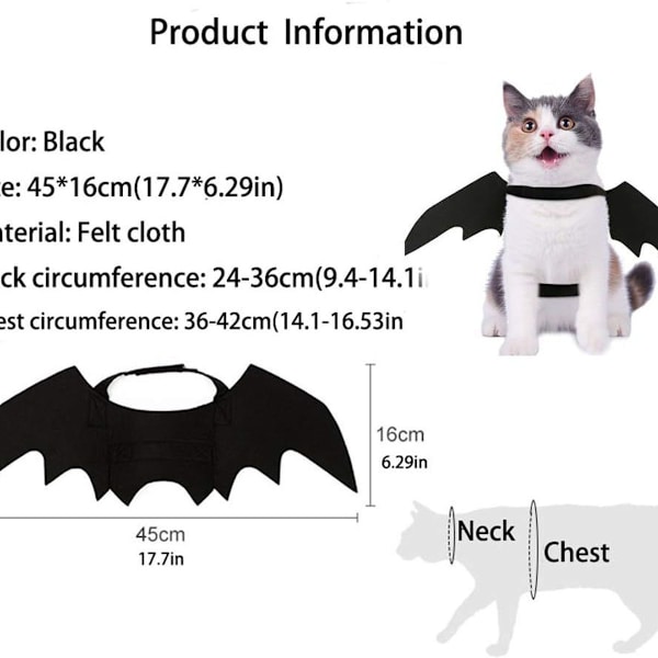 Fladdermusvingar för husdjur, katt, festdekoration, valpkoppel, koppel Flede KLB