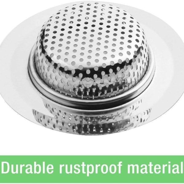 Sæt med 2 afløbsfiltre i rustfrit stål til køkkenvask, medium/9 cm