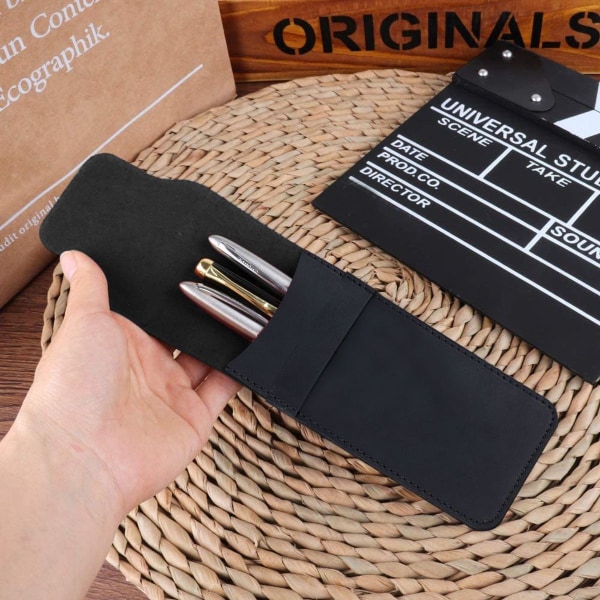 Case i äkta läder med reservoarpenna för flera pennor, svart KLB