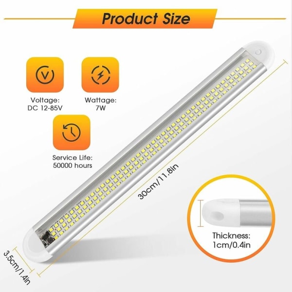 12V-85V LED-innerbelysning Ljusstark bilbelysning 120 LED med strömbrytare för skåpbil båt (2 stycken) KLB