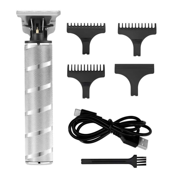 Trådløs skjeggtrimmer og barbermaskin - Elektrisk T-Blade hårtrimmer (sølv) KLB