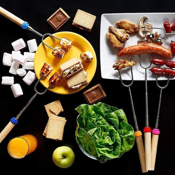 Marshmallow-grillspyd, røykte spyd, teleskopisk roterende
