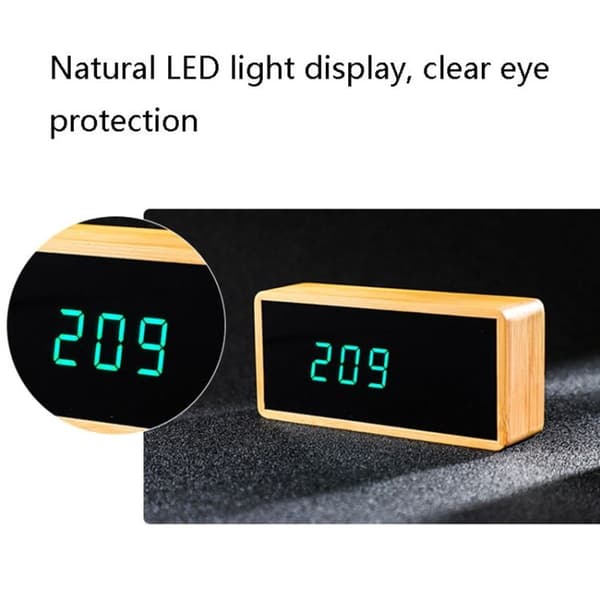 1502 Temperatur og Fugtighed Elektronisk Ur Solid Træ LED Digital Lyd