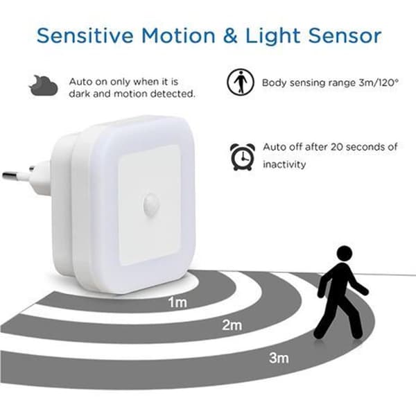 Nattlys med sensor, 6 stk., 1 W LED-lampe, automatisk med sensor KLB