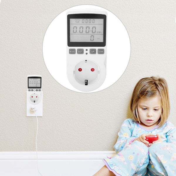 Plug-in LCD-energimätare, spänning, ström, energiförbrukning KLB