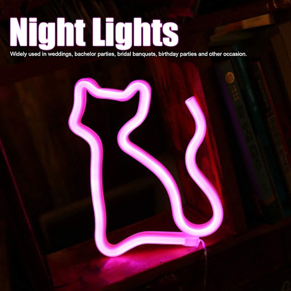 LED-neonvalo Taidekoristevalot Pöytäkoriste Neonlamppu Jalustalla Lapsille Pojille ja Tytöille Ainutlaatuinen Lahja Kaikkiin Tilaisuuksiin (Kissa Jalustalla)