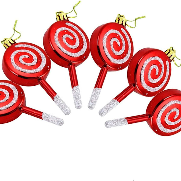 Paket med 6 julgodis-lollipop-prydnader 10 cm splitterfri glitter KLB