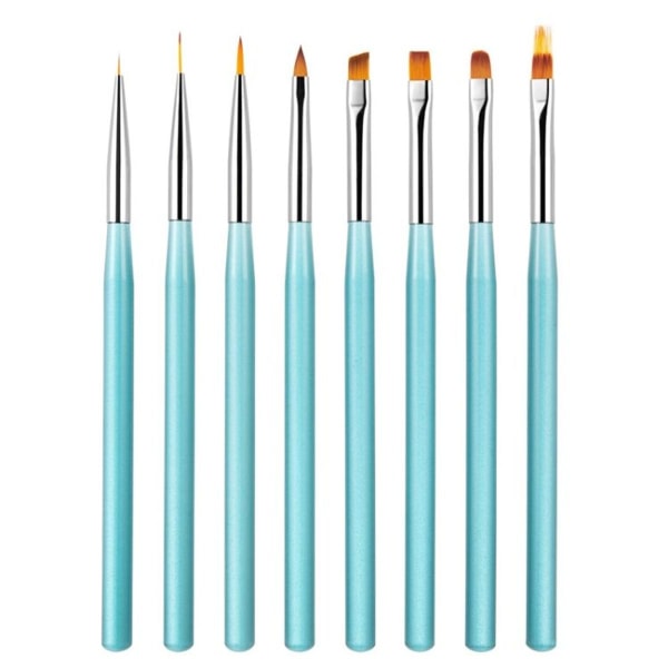 8 Pack Pull Wire Brush Set for Carved and Painted Nails (Blue)