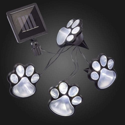 Solcelledrevne LED-fe-lys, hundepote, 4 LED, sort kabel, udendørs,