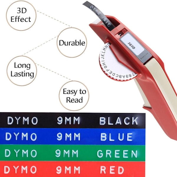 Alternativ Dymo präglingstejp 3D självhäftande svart
