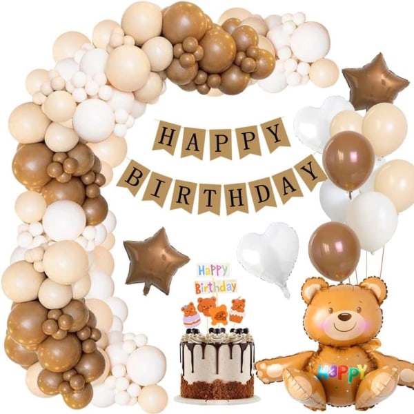 Barn Födelsedagsdekoration, Kaffeballong Garland Arch Kit, Retro Aprikos Vit Coconut Latex Party Ballonger för Boho Safari Bear The-