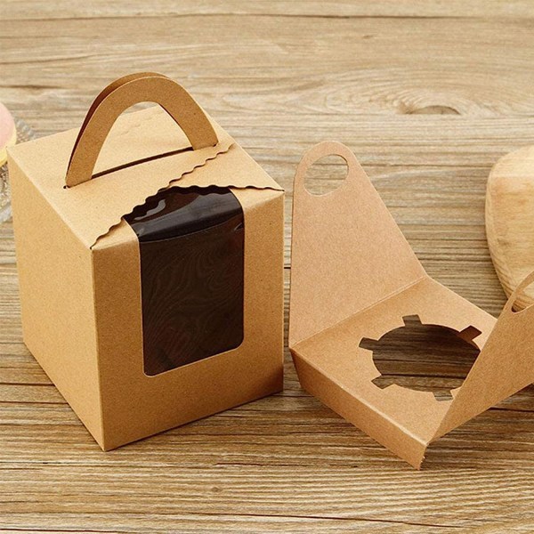 25 stk. (brune) bærbare cupcake-æsker, individuelle cupcake-æsker med vindue, med PVC-indsats og håndtag og display-vindue, til fødselsdagsfest bryllup