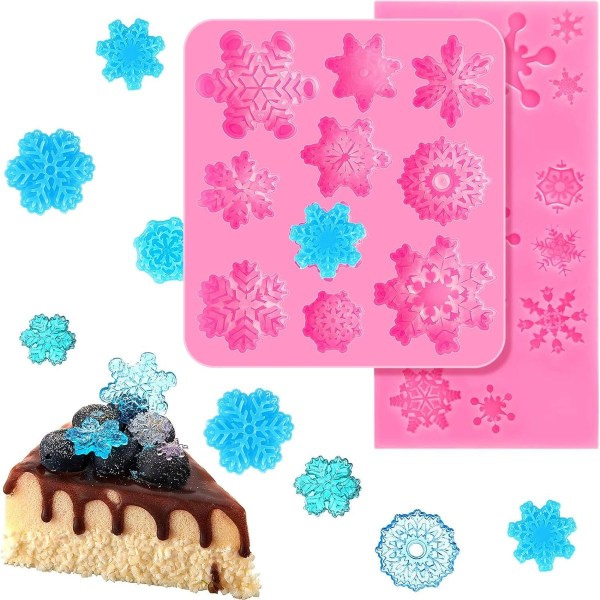 2pcs 3D Snowflake Fondant Mold Christmas Snowflake Silicone