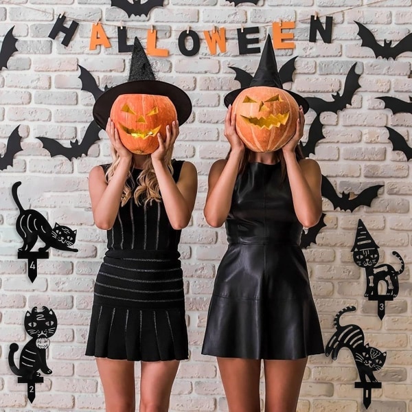 Halloween Svart Katt Hagepinner 4 Pakke Katt Silhuett Hagepinner