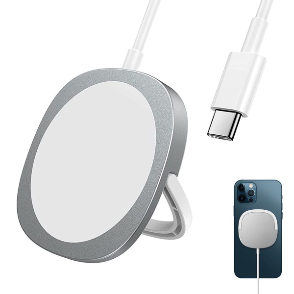 Magnetisk trådløs lader kompatibel med MagSafe Silver KLB