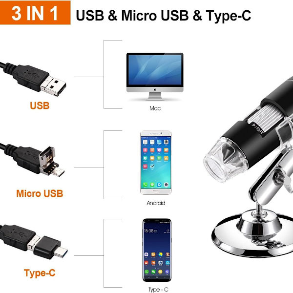 USB-digitaalinen mikroskooppi, Bysameyee kädessä pidettävä 40X-1000X suurennosendoskooppi, 8