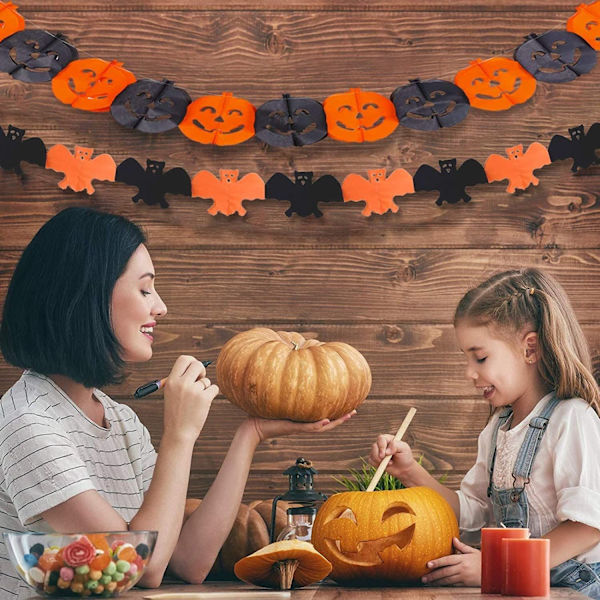 Halloween dekoration, Halloween guirlande banner, græskar guirlander, Halloween dekoration papir guirlande, spøgelse græskar flagermus kranie spøgelse hoved, edderkop