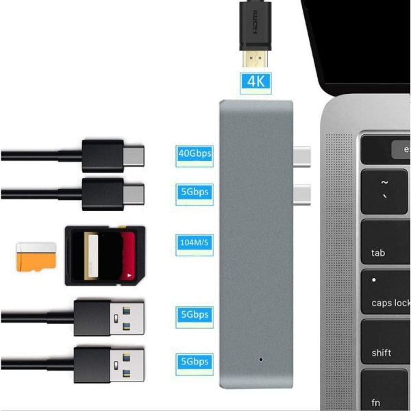 USB C Hub-adapter for MacBook Pro M1 / ​​MacBook Air M1 2020 2019 2018 13 tommer 15 KLB