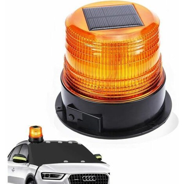 Advarselslys 12V LED roterende varsellampe magnet blinkende lys for bil lastebil trådløs superlys (sol/USB advarselslys) [Energiklasse A]