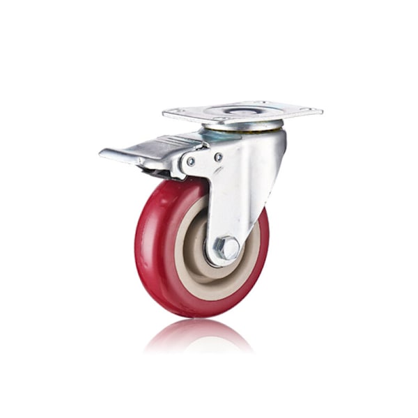 100mm svingbare transporthjul med bremser og skruer - 360° rotasjon - for pallemøbler - Maksimal belastning: 135 kg - (Rød, 1 stk) KLB