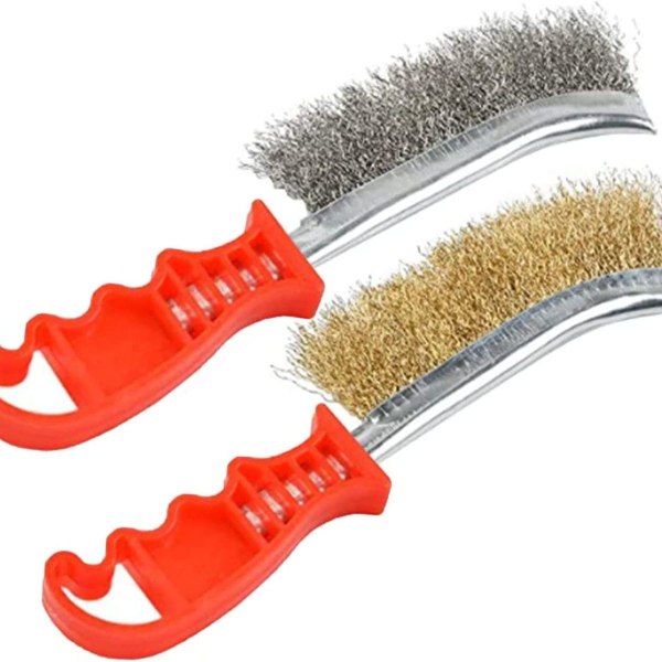 Pakke med 2 stålbørster, messing, metall, 1 rustfritt stålbørste, 1 messingbørste, sølv
