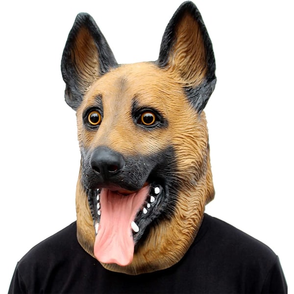 Hundehovedmaske Halloween-fest Hundekostumemasker Super Bowl Maske Underhundekostume Latex Dyrehovedmaske(tysk hyrde)
