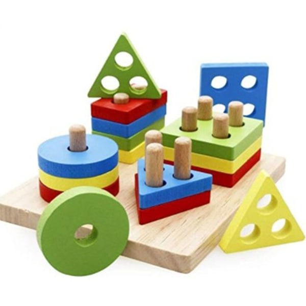 Træpuslespil, sortering, stabling af legetøj, pædagogisk legetøj, Montessori børnelegetøj KLB