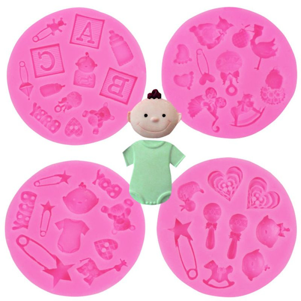 4 stk. Baby Klapvogn Fodflaske Bogstav Silikoneform Kageform DIY Chokolade Kage Dekoration Form