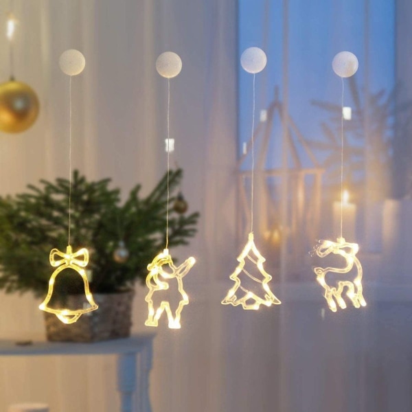 LED-lamppukoriste imukupilla: 4 ikkunakuvan set joulun KLB:hen