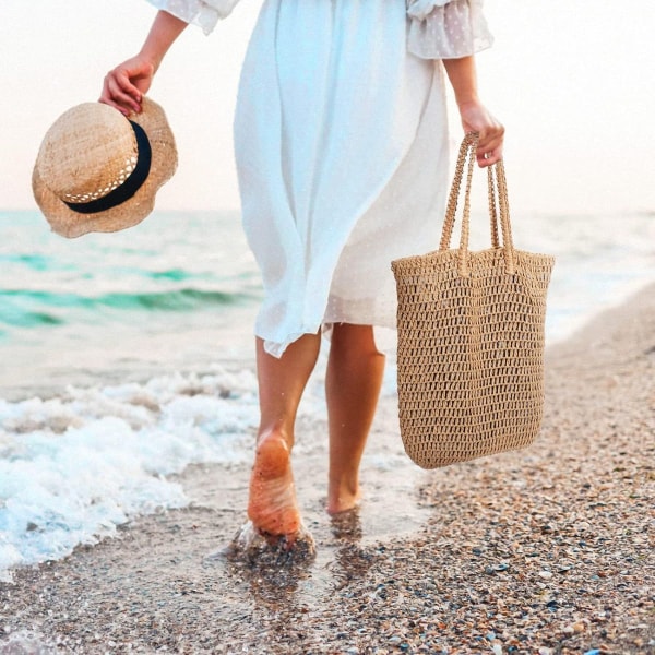 Straw Beach Bag, Bohemian Braided Shoulder Bag, Travel Vacation