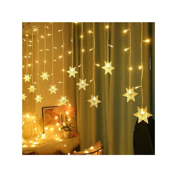 Lysstreng, Gardinlys, 3,5m LED Snefnugbelysning 8 Lystilstande, Vindue Dekoration, Jul, Bryllup, Fødselsdag, Hjem, Terrasse, Varmt Hvidt