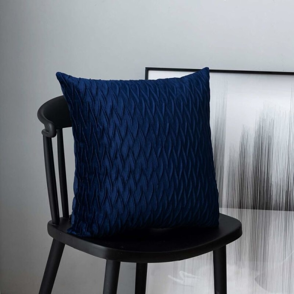 Fløyel putetrekk 45x45cm for stue sofa, sett med 6 ensfargede firkantede putetrekk soveromsdekorasjon, marineblå KLB