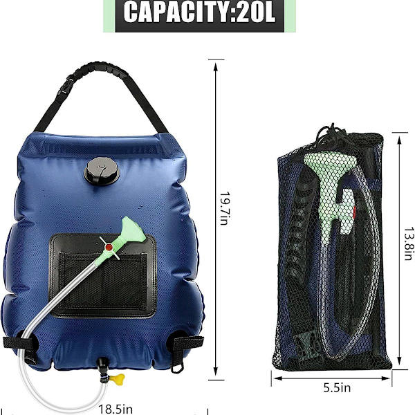 Solarduschpåse Camping Bärbar Duschvärmare Camping Duschpåse 5 Gallon/20L h KLB